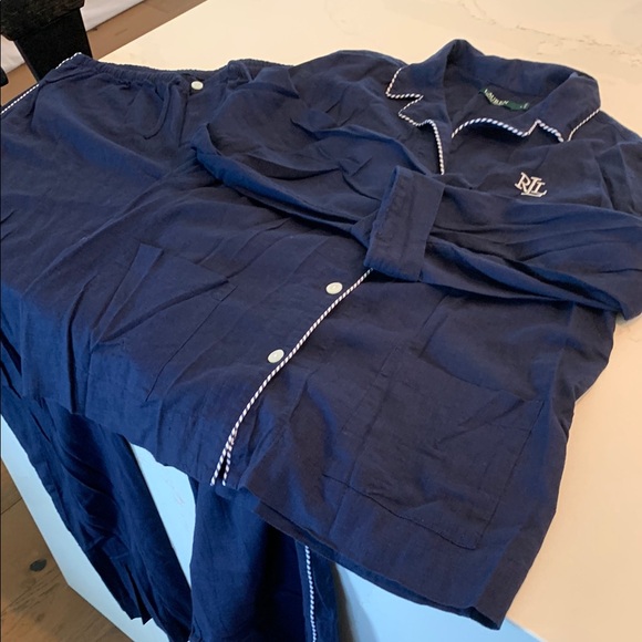 Ralph Lauren Blue Pajama Set with White Trim, like new - Picture 3 of 10
